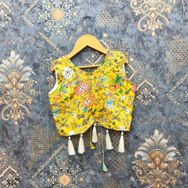 Yellow_Rayon_Floral_Print_Sleeveless_Lehenga_Choli_Set_For_Girls