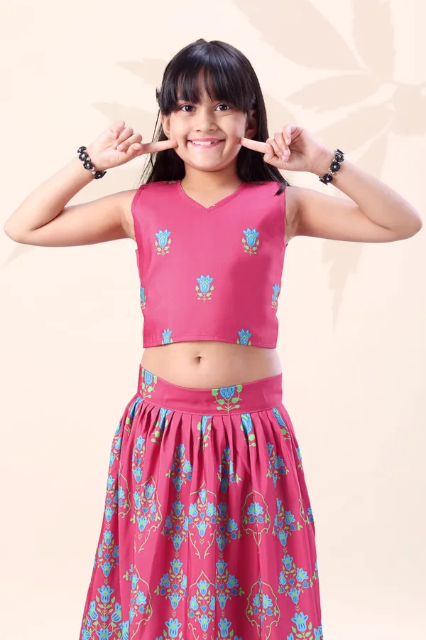 Pink_Rayon_Flared_Lehenga_Choli_Set_For_Girls