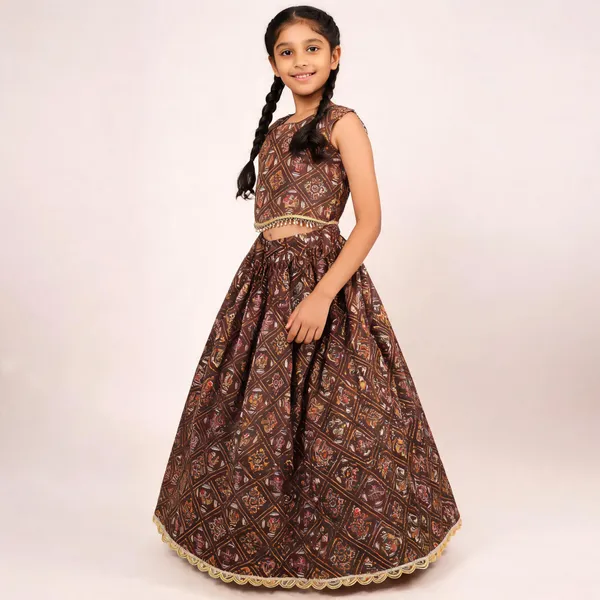 Brown_Rayon_Flared_Lehenga_Choli_Set_For_Girls