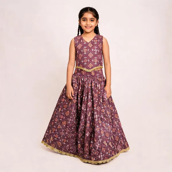 Maroon_Rayon_Flared_Lehenga_Choli_Set_For_Girls