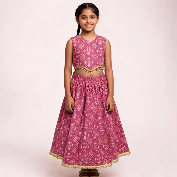 Magenta_Rayon_Flared_Lehenga_Choli_Set_For_Girls