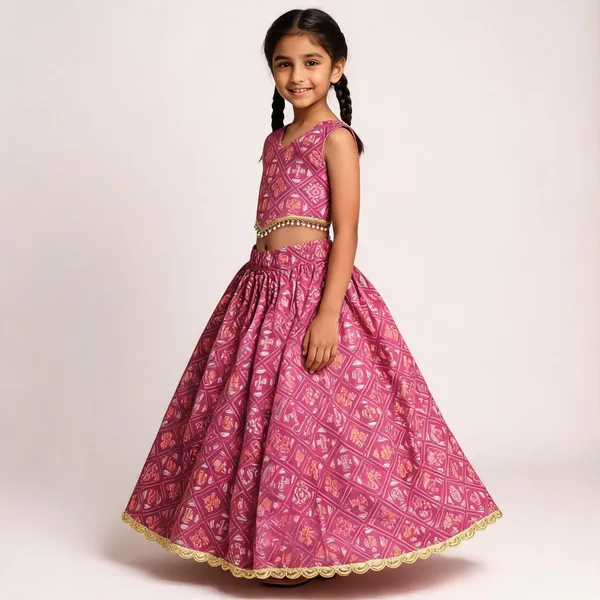Magenta_Rayon_Flared_Lehenga_Choli_Set_For_Girls