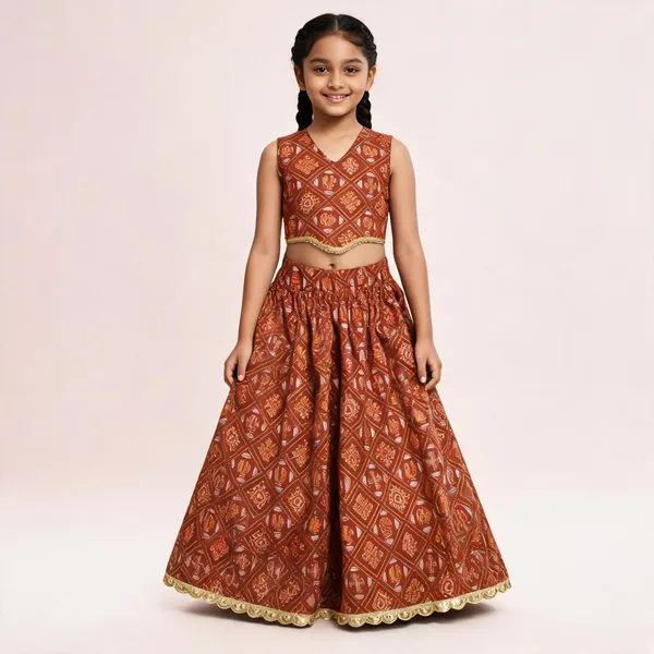 Maroon_Rayon_Flared_Lehenga_Choli_Set_For_Girls