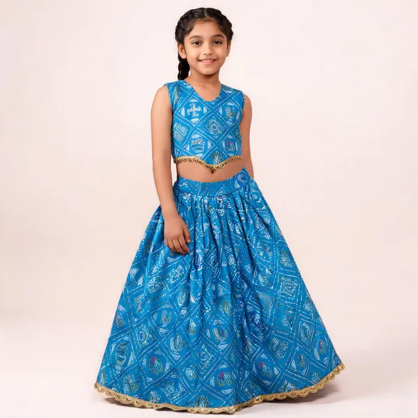 Blue_Rayon_Flared_Lehenga_Choli_Set_For_Girls