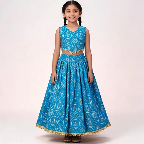 Blue_Rayon_Flared_Lehenga_Choli_Set_For_Girls