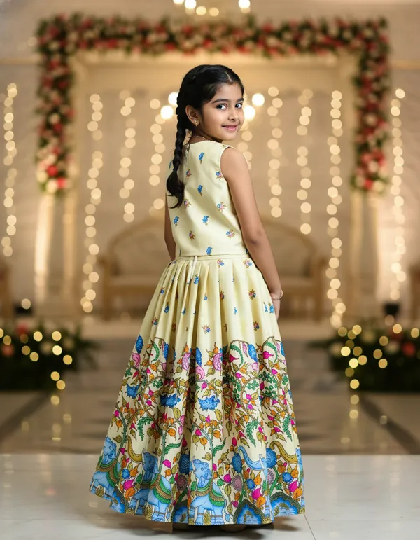 Yellow_Rayon_Floral_Print_Flared_Lehenga_Choli_Set_For_Girls