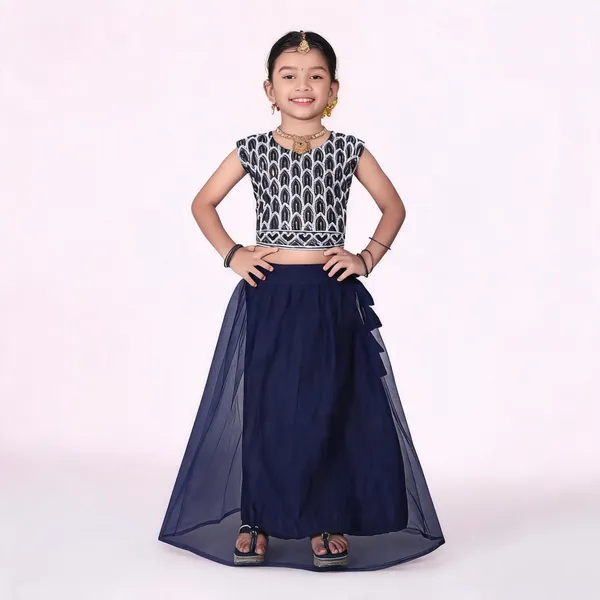 Navy_Blue_Georgette_Flared_Lehenga_Choli_Set_For_Girls