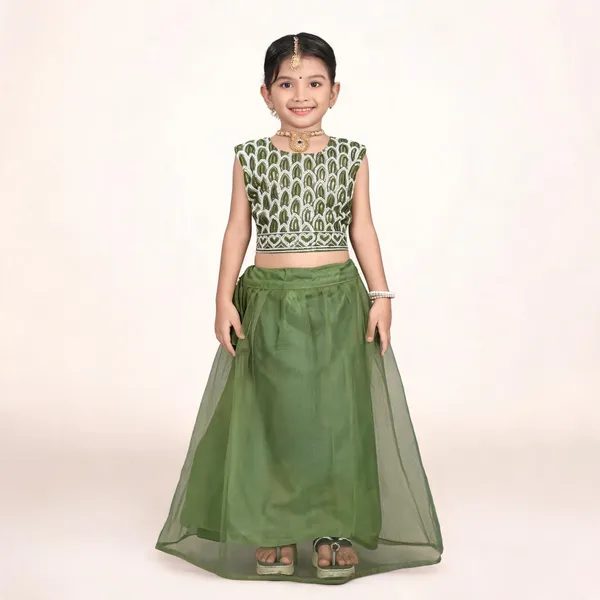 Green_Georgette_Flared_Lehenga_Choli_Set_For_Girls
