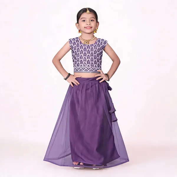 Purple_Georgette_Printed_Sleeveless_Lehenga_Choli_Set_For_Girls