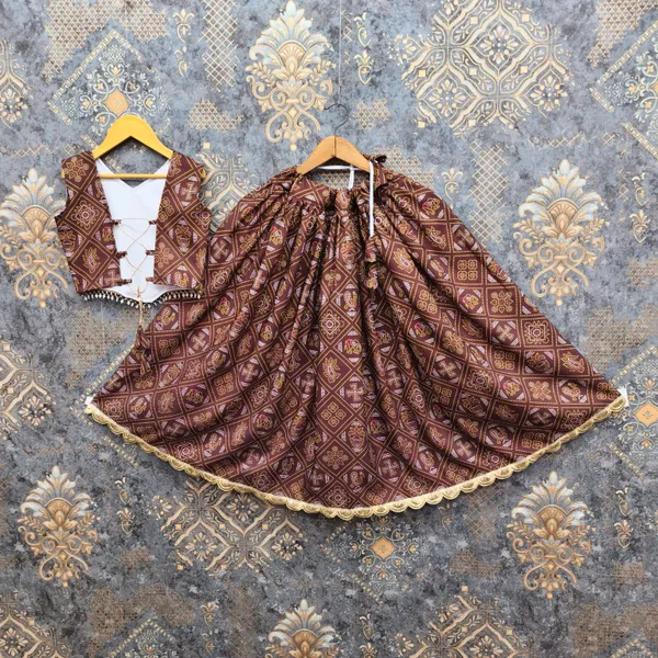 Brown_Rayon_Flared_Lehenga_Choli_Set_For_Girls