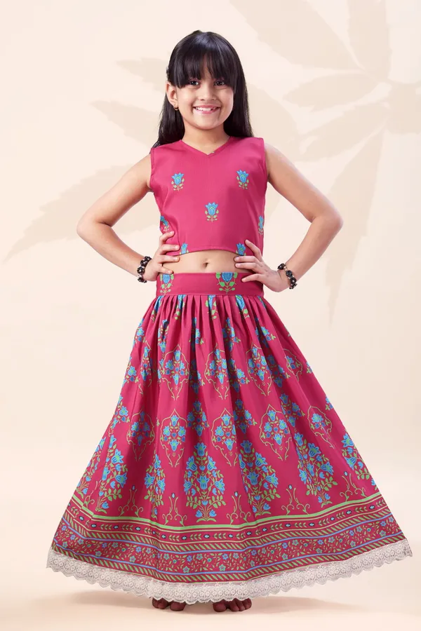 Pink_Rayon_Flared_Lehenga_Choli_Set_For_Girls