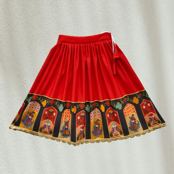 Red_Rayon_Flared_Lehenga_Choli_Set_For_Girls