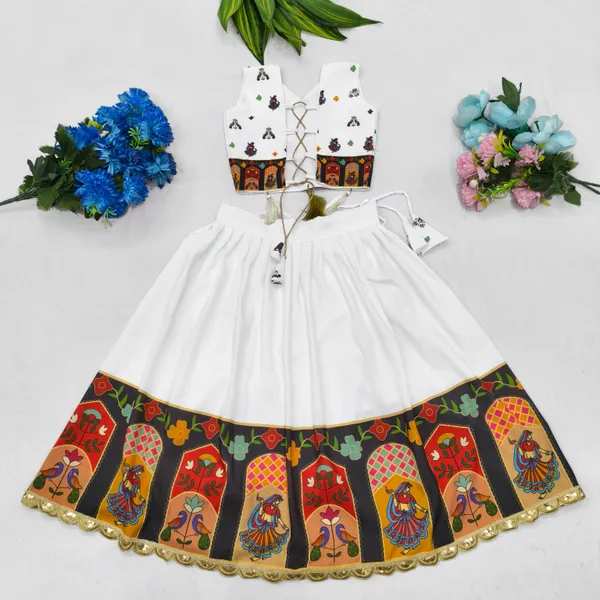 White_Rayon_Printed_Sleeveless_Lehenga_Choli_Set_For_Girls