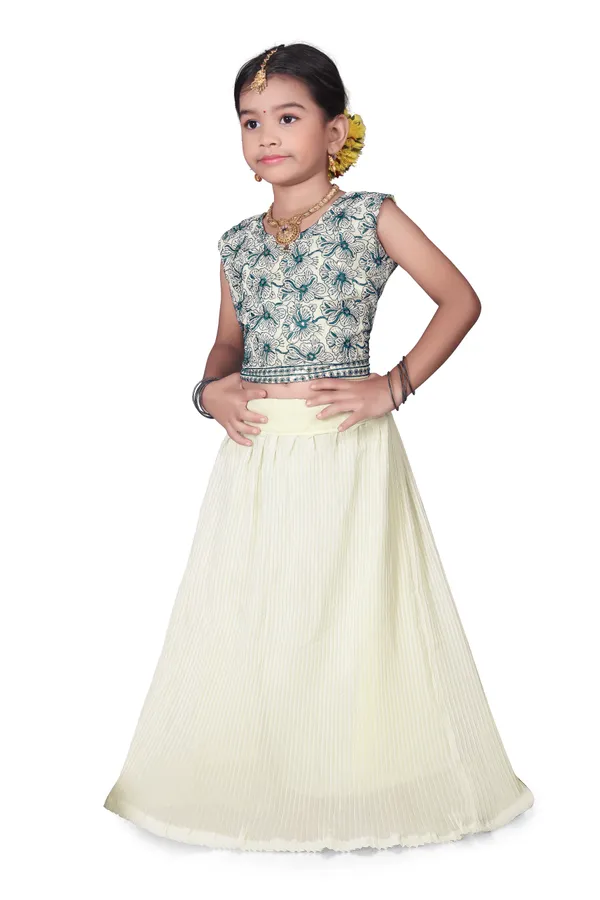 Cream_Georgette_Flared_Lehenga_Choli_Set_For_Girls