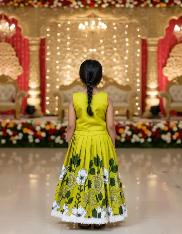 Yellow_Rayon_Floral_Print_Sleeveless_Lehenga_Choli_Set_For_Girls