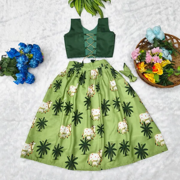 Green_Rayon_Flared_Printed_Lehenga_Choli_Set_For_Girls