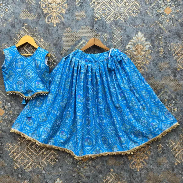 Blue_Rayon_Flared_Lehenga_Choli_Set_For_Girls