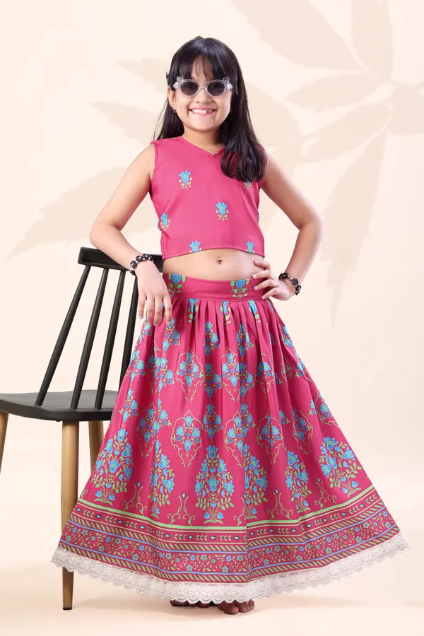 Pink_Rayon_Flared_Lehenga_Choli_Set_For_Girls