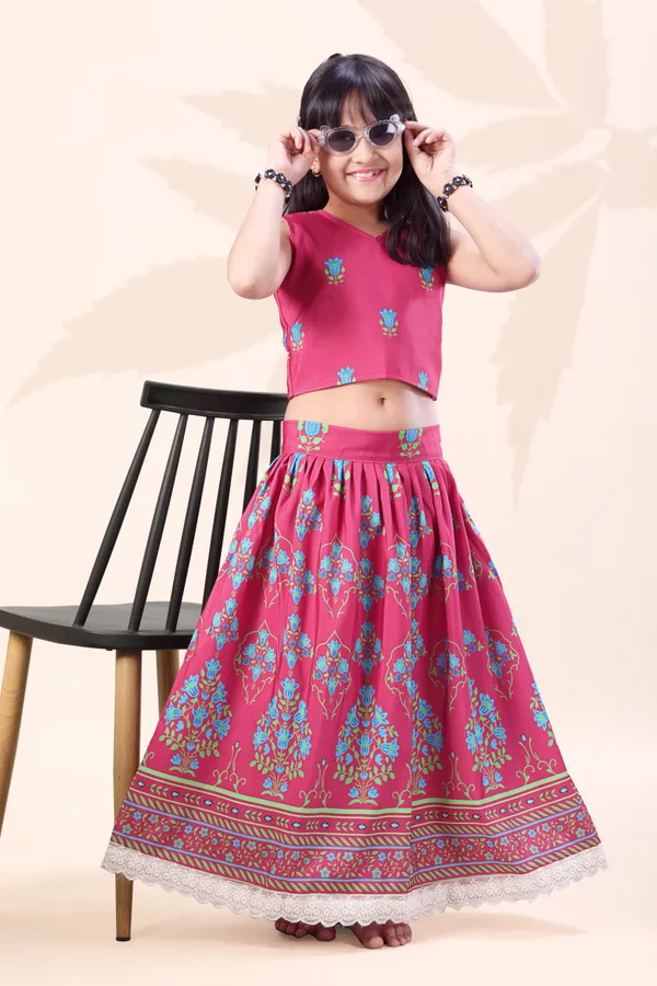 Pink_Rayon_Flared_Lehenga_Choli_Set_For_Girls