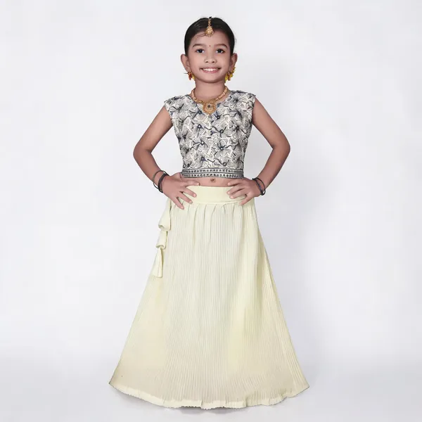 Cream_Georgette_Printed_Sleeveless_Lehenga_Choli_Set_For_Girls
