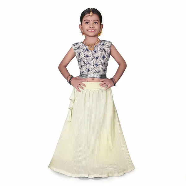 Cream_Georgette_Printed_Sleeveless_Lehenga_Choli_Set_For_Girls