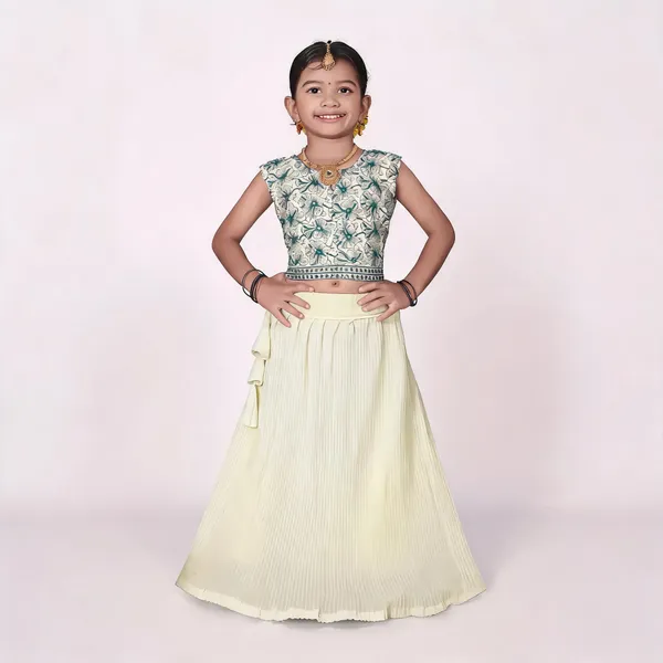Cream_Georgette_Flared_Lehenga_Choli_Set_For_Girls