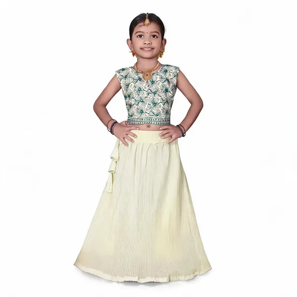 Cream_Georgette_Flared_Lehenga_Choli_Set_For_Girls