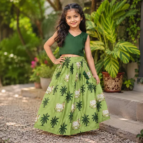 Green_Rayon_Flared_Printed_Lehenga_Choli_Set_For_Girls