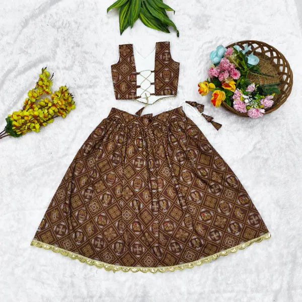 Brown_Rayon_Flared_Lehenga_Choli_Set_For_Girls