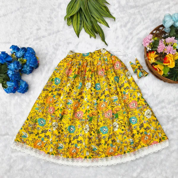 Yellow_Rayon_Floral_Print_Sleeveless_Lehenga_Choli_Set_For_Girls
