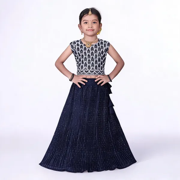 Navy_Blue_Georgette_Flared_Lehenga_Choli_Set_For_Girls