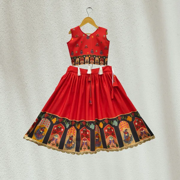 Red_Rayon_Flared_Lehenga_Choli_Set_For_Girls