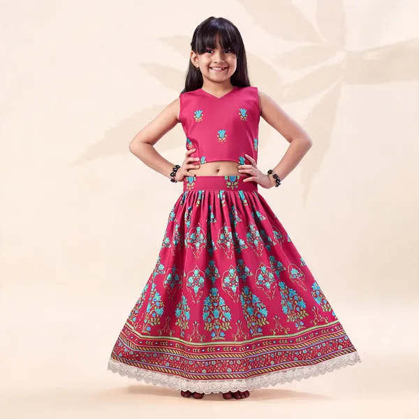 Pink_Rayon_Flared_Lehenga_Choli_Set_For_Girls