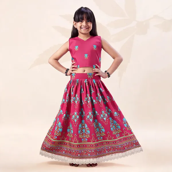Pink_Rayon_Flared_Lehenga_Choli_Set_For_Girls