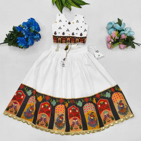 White_Rayon_Printed_Sleeveless_Lehenga_Choli_Set_For_Girls