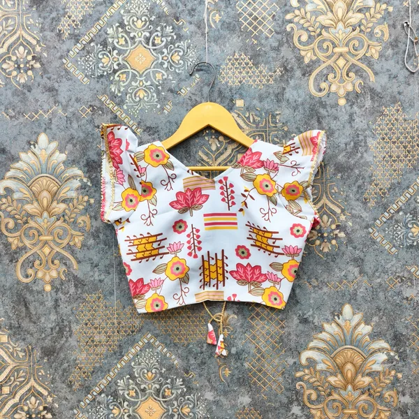 White_Rayon_Floral_Print_Flared_Skirt_Set_For_Girls