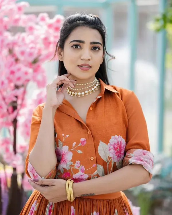 Rust_Orange_Viscose_Chanderi_Floral_Print_Shirt_Lehenga_Set_For_Women