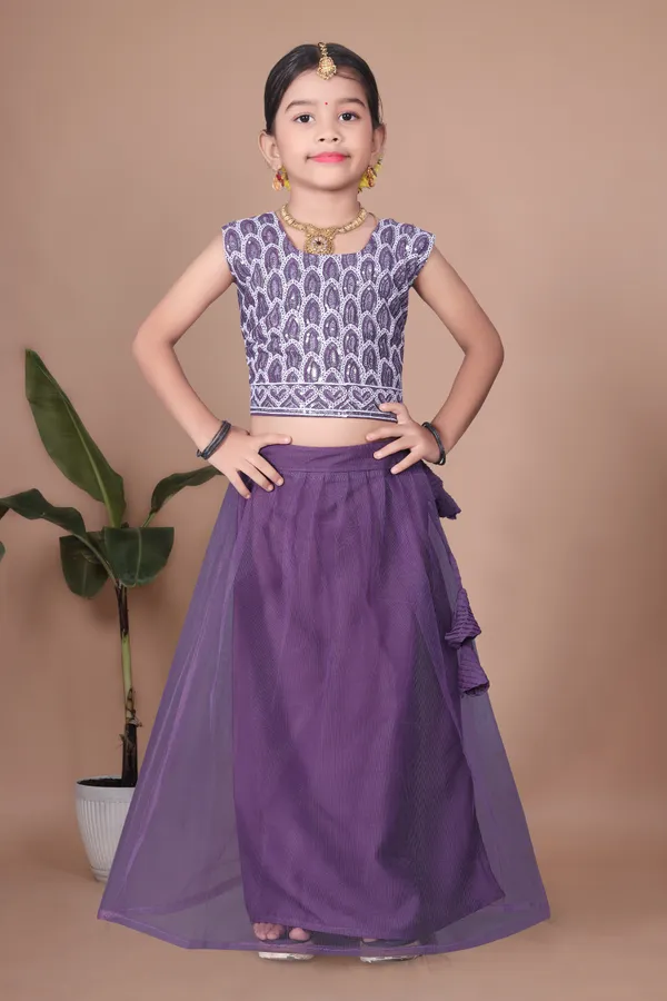 Purple_Georgette_Printed_Sleeveless_Lehenga_Choli_Set_For_Girls