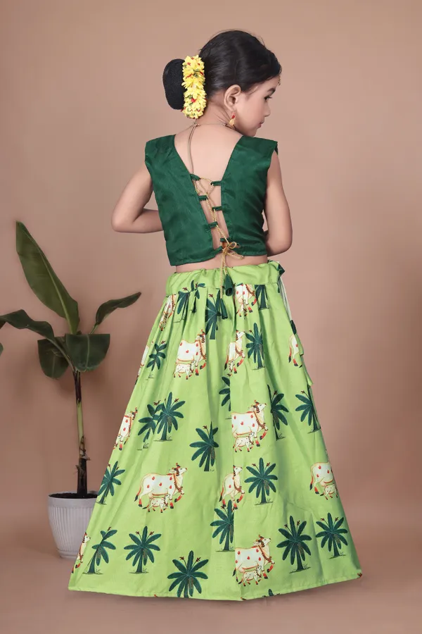 Green_Rayon_Flared_Printed_Lehenga_Choli_Set_For_Girls