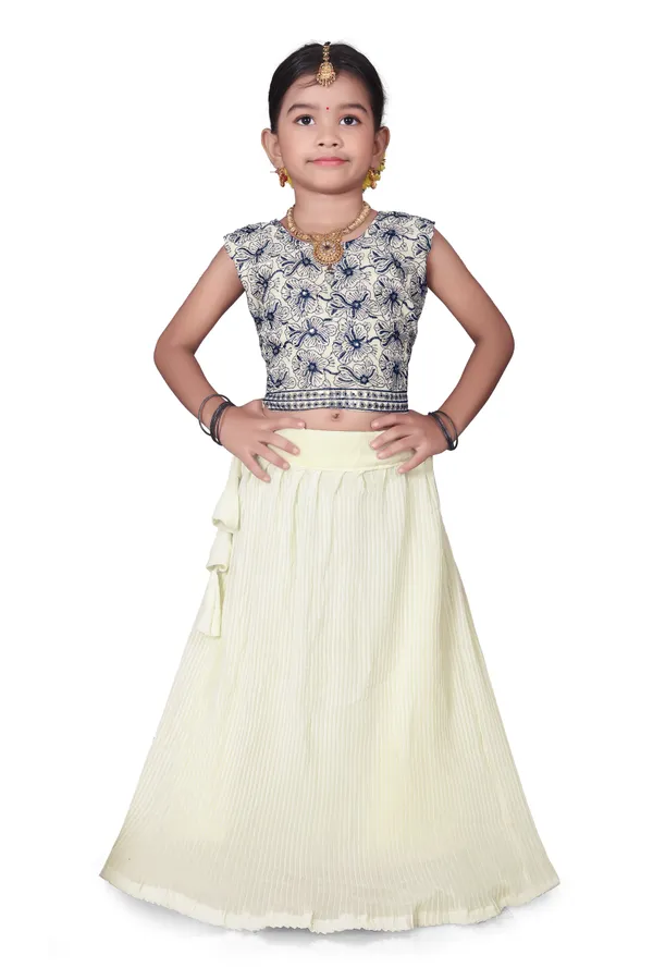 Cream_Georgette_Printed_Sleeveless_Lehenga_Choli_Set_For_Girls