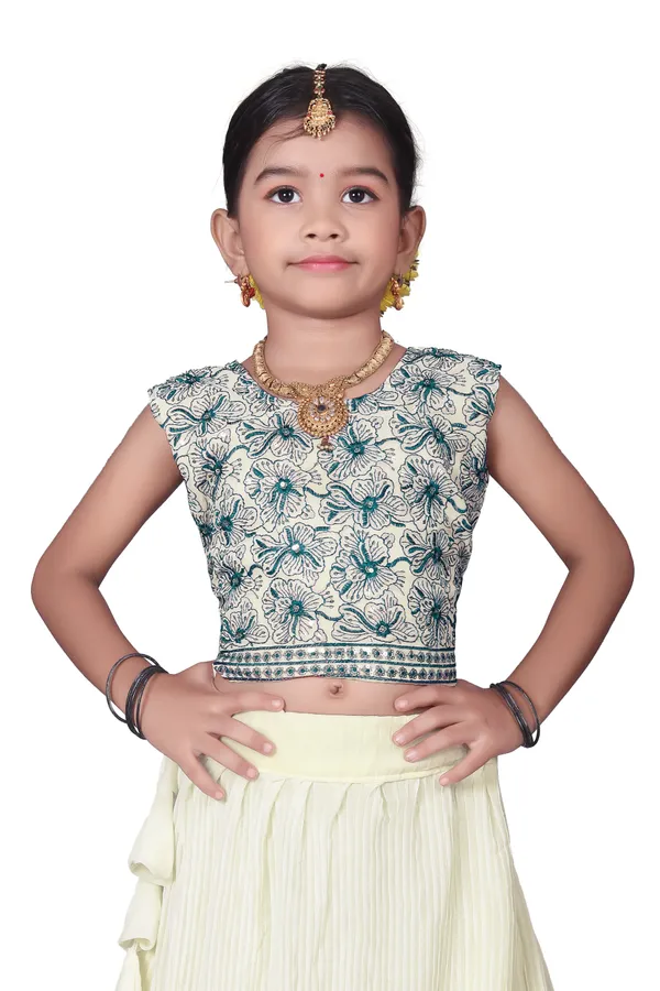 Cream_Georgette_Flared_Lehenga_Choli_Set_For_Girls