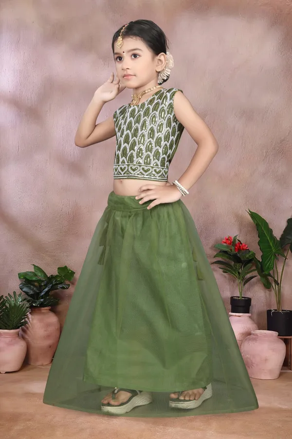 Green_Georgette_Flared_Lehenga_Choli_Set_For_Girls