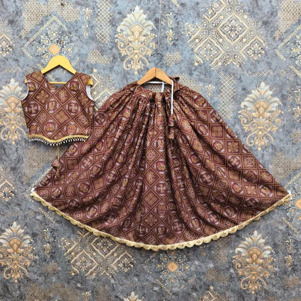Brown_Rayon_Flared_Lehenga_Choli_Set_For_Girls