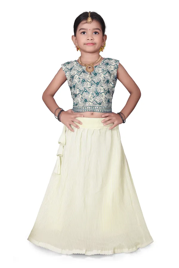 Cream_Georgette_Flared_Lehenga_Choli_Set_For_Girls