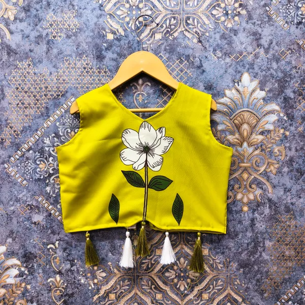 Yellow_Rayon_Floral_Print_Sleeveless_Lehenga_Choli_Set_For_Girls