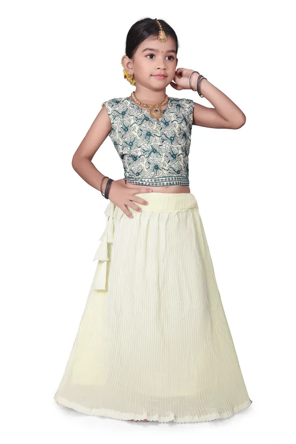 Cream_Georgette_Flared_Lehenga_Choli_Set_For_Girls