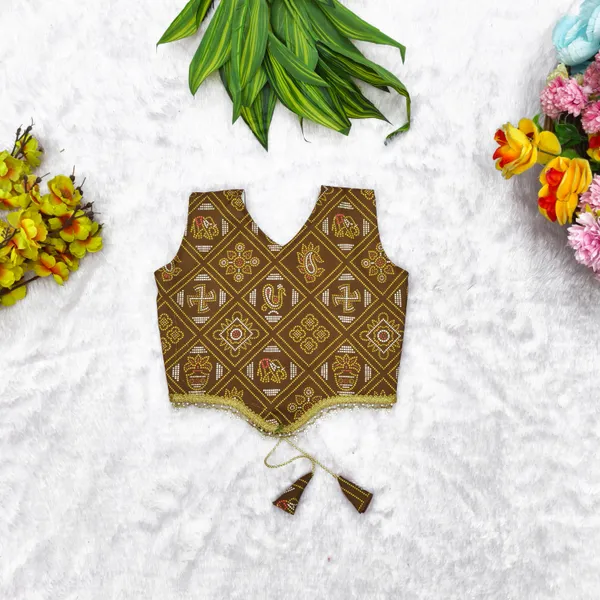 Khaki_Rayon_Flared_Lehenga_Choli_Set_For_Girls