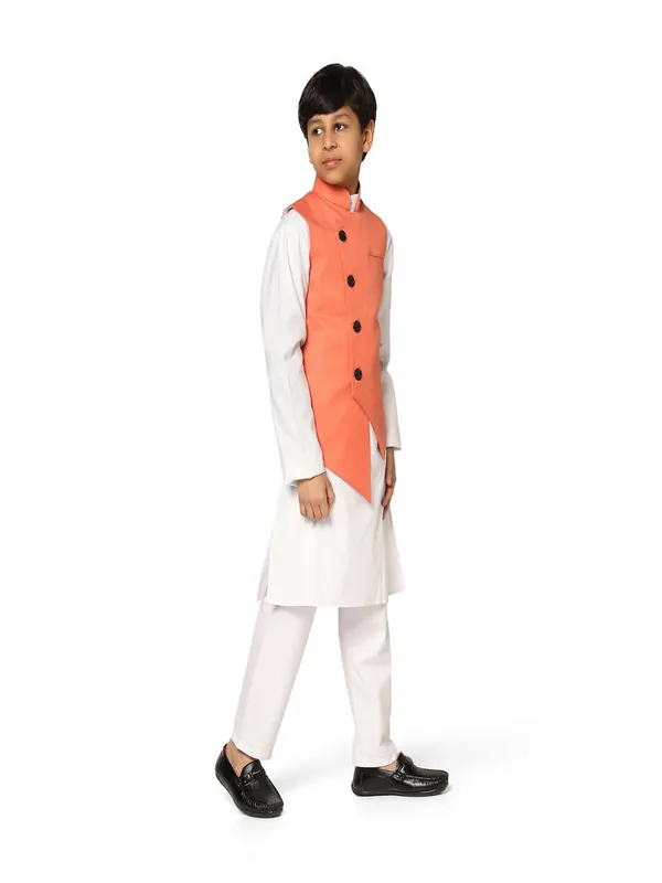 Peach_Angrakha_Jkt_With_White_Kurta_Set_Peach