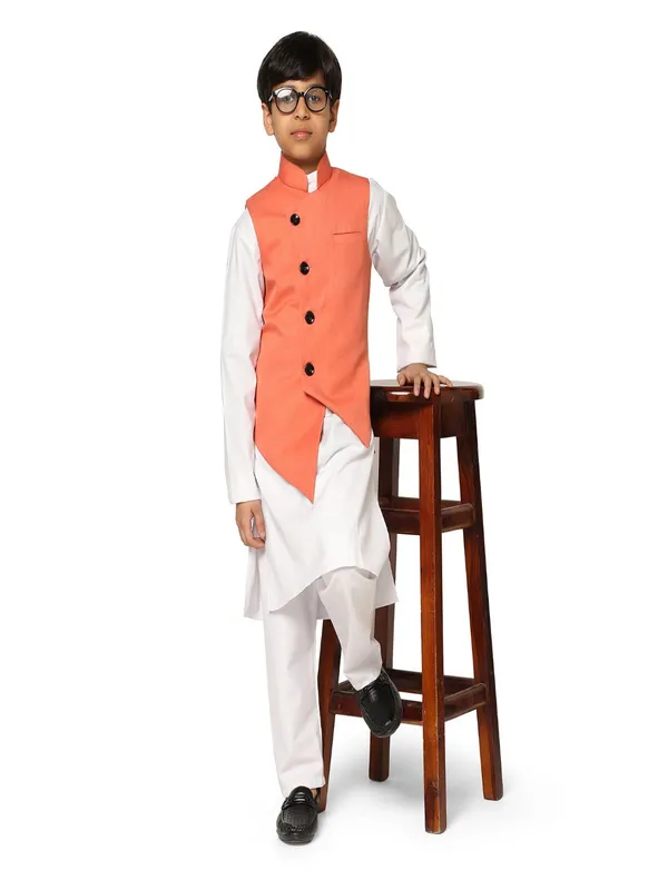 Peach_Angrakha_Jkt_With_White_Kurta_Set_Peach