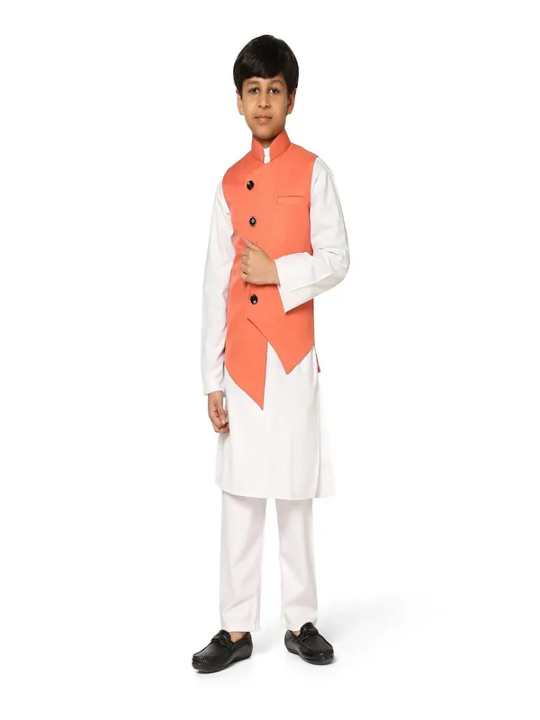 Peach_Angrakha_Jkt_With_White_Kurta_Set_Peach